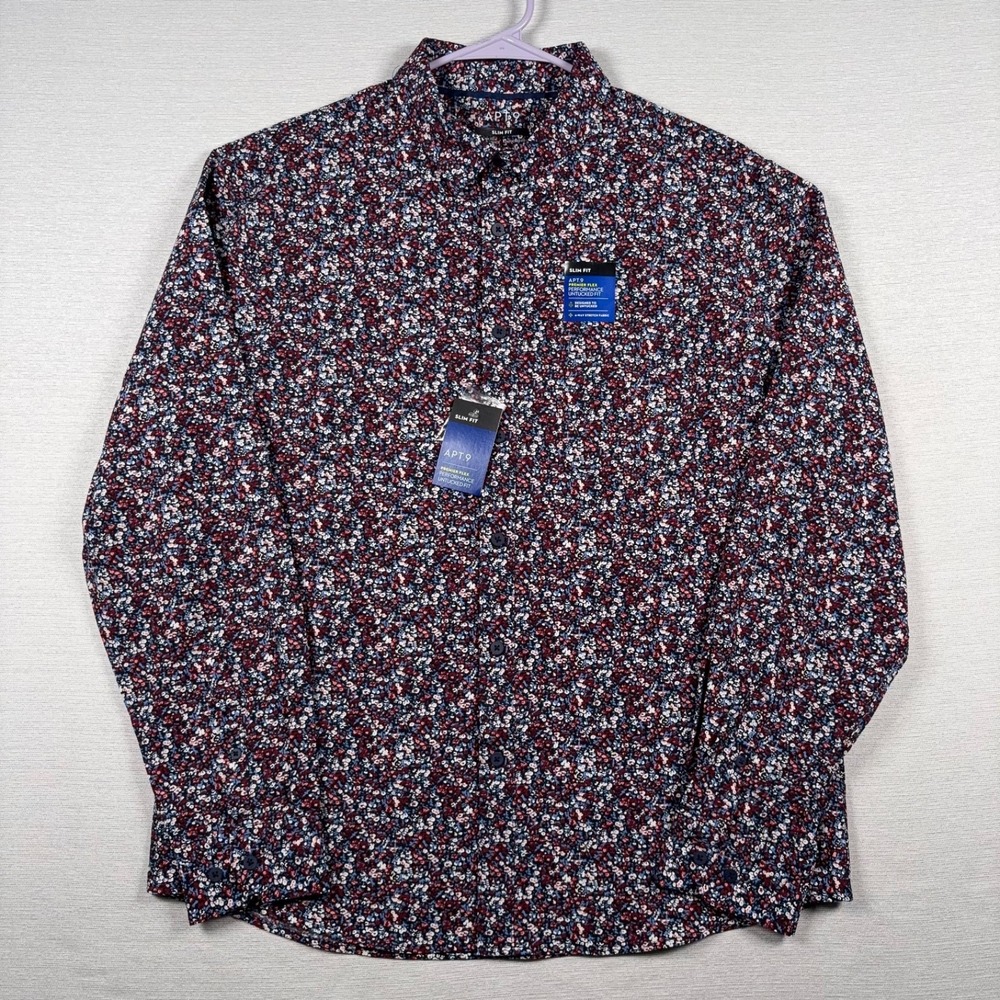 Apt 9 Slim Fit Premier Flex Performance Untucked Fit Shirt Mens XL Floral NEW